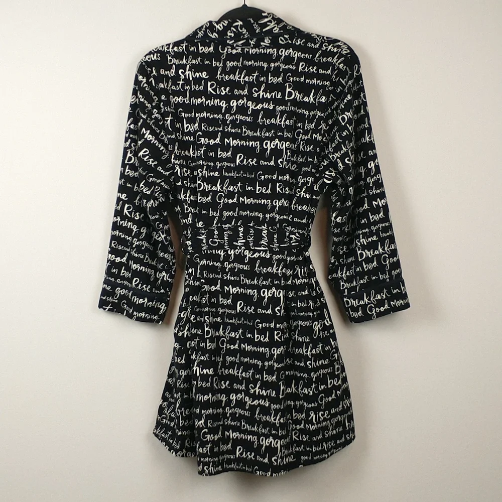 Kate Spade Robe Womens Large XL Black White Flannel Rise And Shine